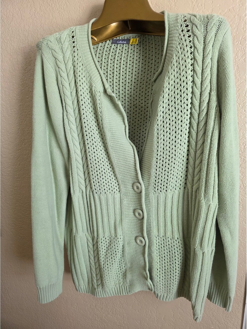 Cabela's Light Green Knit Button-Up Cardigan Sweater Large